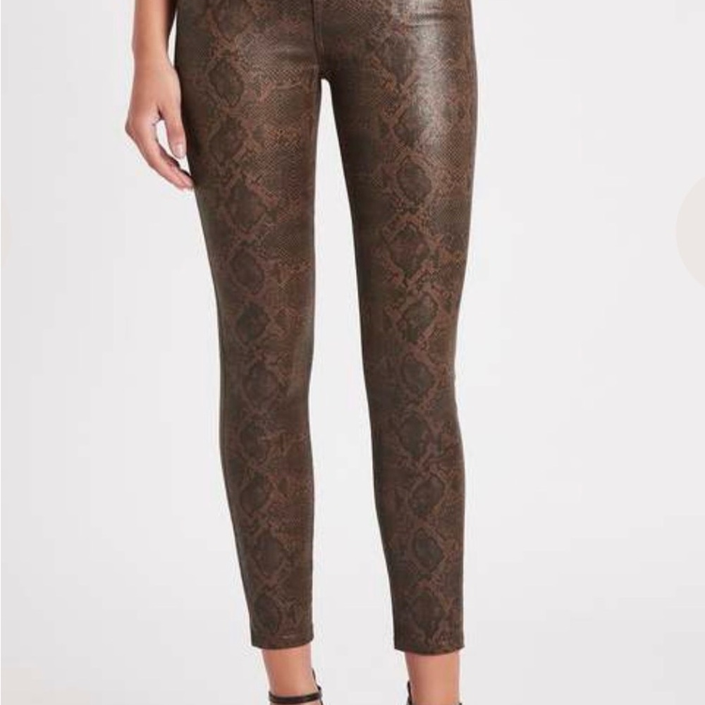 J Brand Alana High-Rise Coated Snakeskin Crop Skinny Jeans - Brown Boa - 29